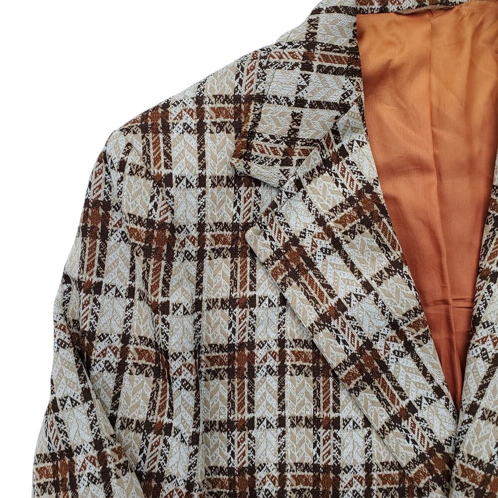 Vintage Tartan Plaid Blazer Retro Mod 70s Sport Coat Jacket Orange Check 46x31 - Picture 8 of 15
